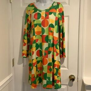 DEEROSE Multi Colored Geometric Retro 70’s Vibes Midi Dress Size M